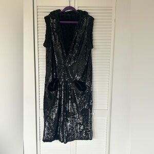 Faux fur lined sequin duster